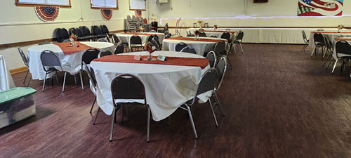 American Legion Post 251 Georgia hall with decorative chairs and tables